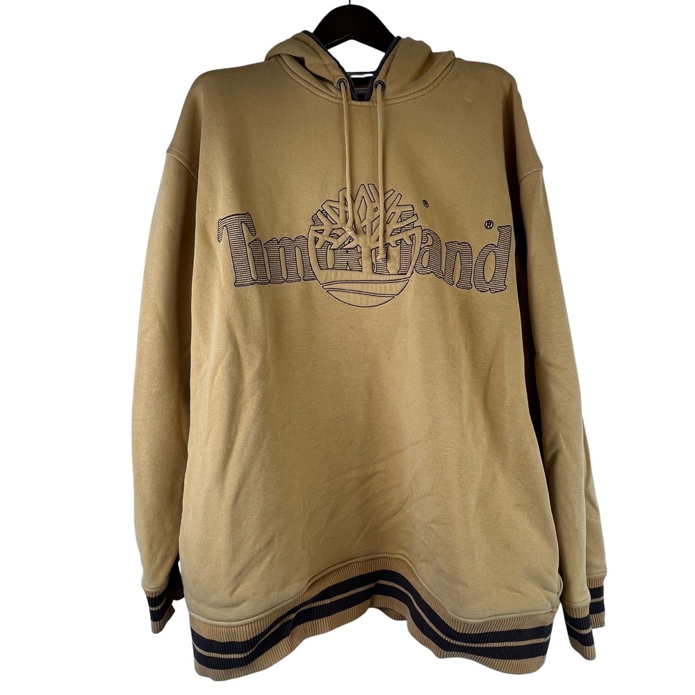Timberland Hoodie Pullover Sweatshirt Mens XXL Beige Embroidered Logo READ FLAWS
